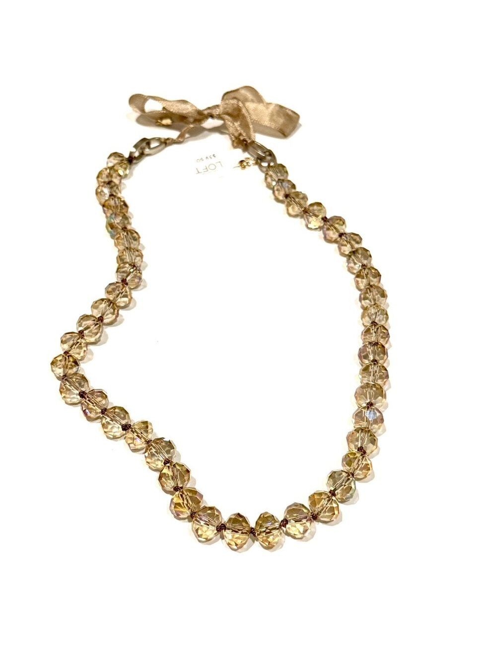 LOFT Faceted Crystal Bead Feminine Bow Necklace | NWT | Stunning!